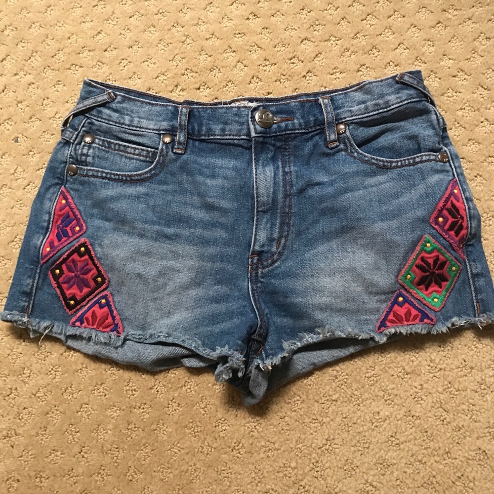 Free People Embroidered Denim Shorts